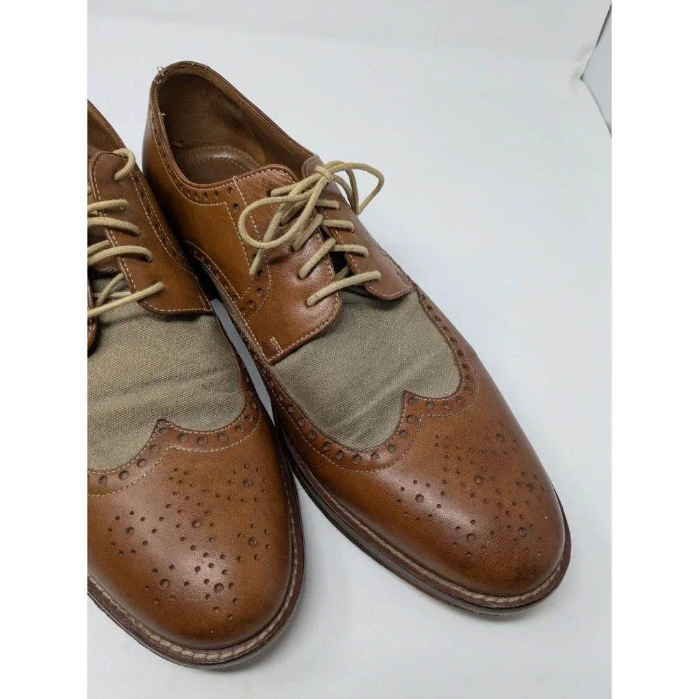 Sperry Wingtip Oxford STS10161 Tan Leather Linen Dress Shoes Mens‎ 10